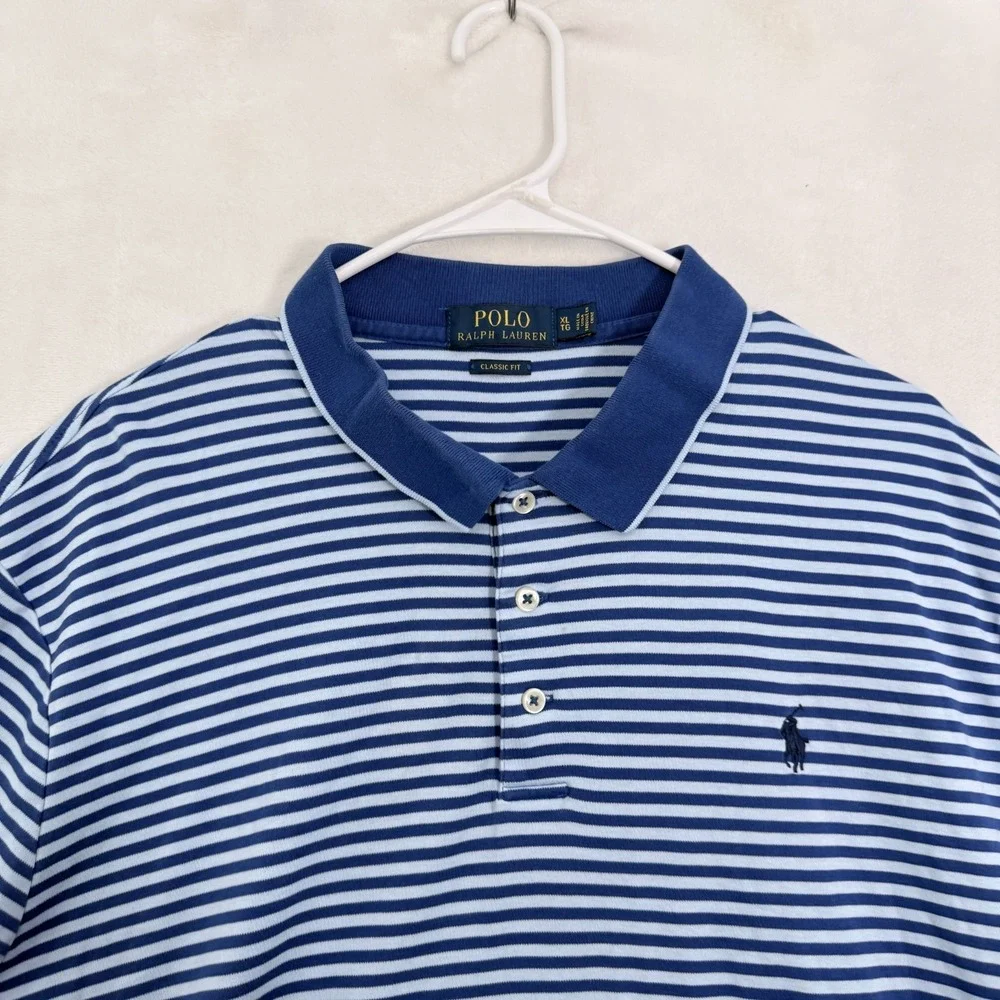 Polo Ralph Lauren Polo Shirt Mens XL Blue Stripe Classic Fit Pony